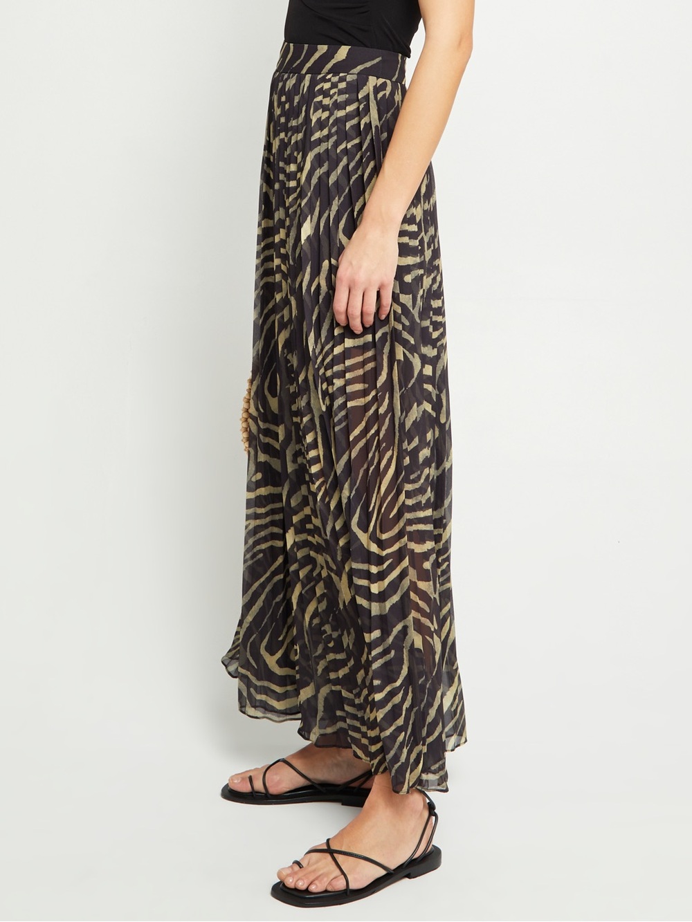 Kourt Kyla  Pleated Chiffon Zebra-Print Maxi Pants in Tan & Black - Picture 3 of 12